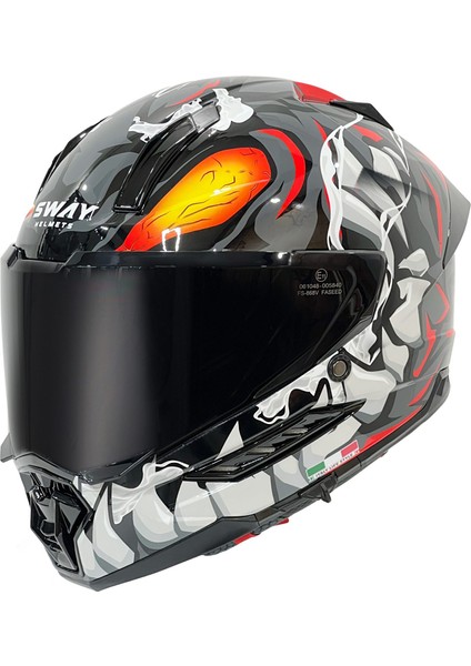 Sw 868 Cannibal Black Grey Red Güneş Vizörlü Full Face Motosiklet Kaskı - L