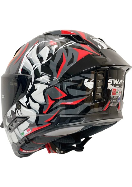 Sw 868 Cannibal Black Grey Red Güneş Vizörlü Full Face Motosiklet Kaskı - L