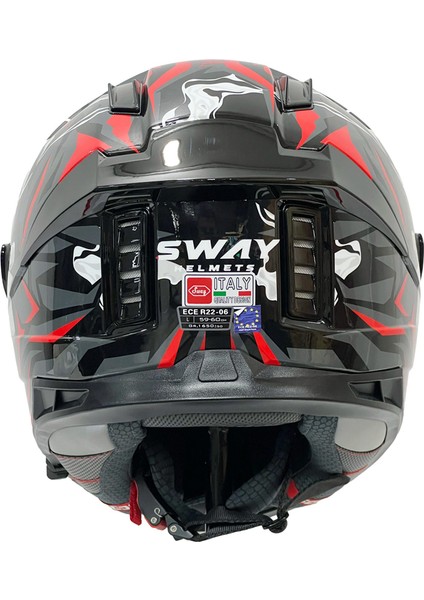 Sw 868 Cannibal Black Grey Red Güneş Vizörlü Full Face Motosiklet Kaskı - L