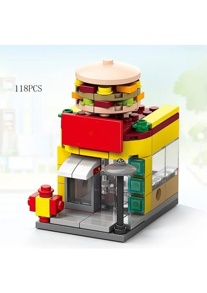 Mini Shop Market Street View Model Yapı Taşları Setleri Hamburger Restaurant Perakende Mağazası Yaratıcı Mimarlık Arkadaş Kızı Citycolor: 8755-2 Kutu Yok (Yurt Dışından)