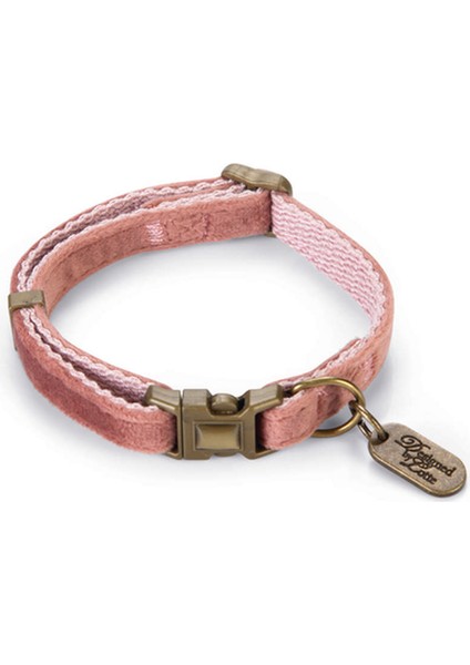 Dbl Kedi Boyun Tasması, Velur, Pembe, 20-30CM Nrmsa