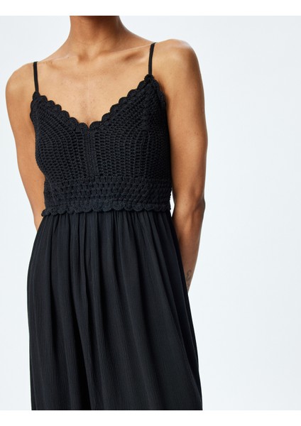 Viskon Kumaş Fırfırlı Kroşe Detaylı Ince Askılı Uzun Elbise indirimleri