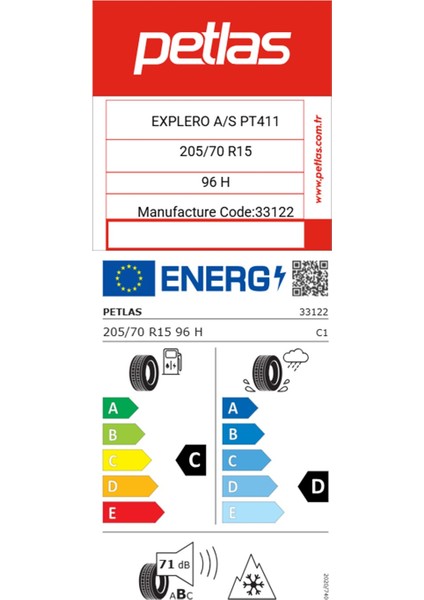 205/70 R15 Tl 96H Explero A/s PT411 Suv 4 Mevsim Lastiği ( Üretim Yılı: 2025 )