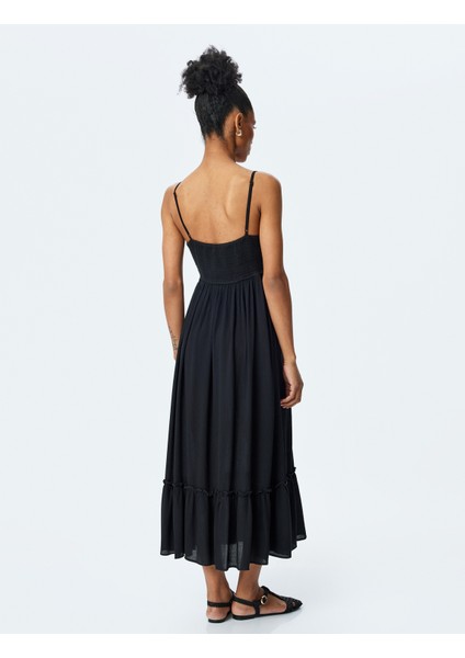 Viskon Kumaş Fırfırlı Kroşe Detaylı Ince Askılı Uzun Elbise fırsatları