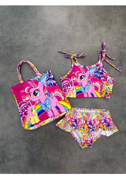 Kızçocuk Unıcorn Baskılı Çantalı Bikini Takımı