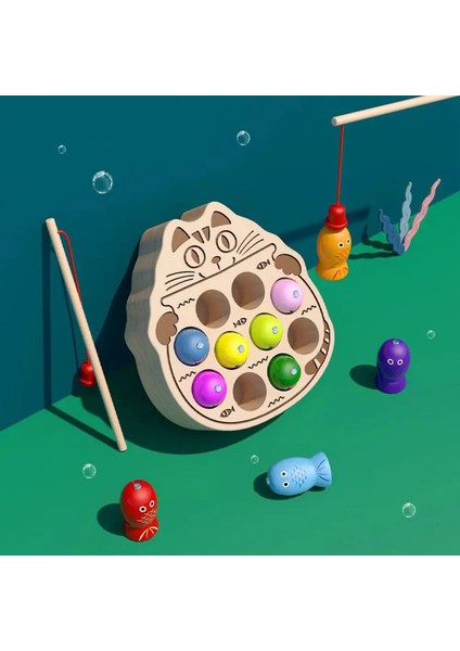 Çocuklar Ahşap Balıkçılık Oyuncakları Manyetik Balıkçılık Oyunu Montessori Entelektüel Oyun Setleri Ince Motor Becerileri Eğitimi Erkek Kızlar Hediye Color: Cat-2 (Yurt Dışından)