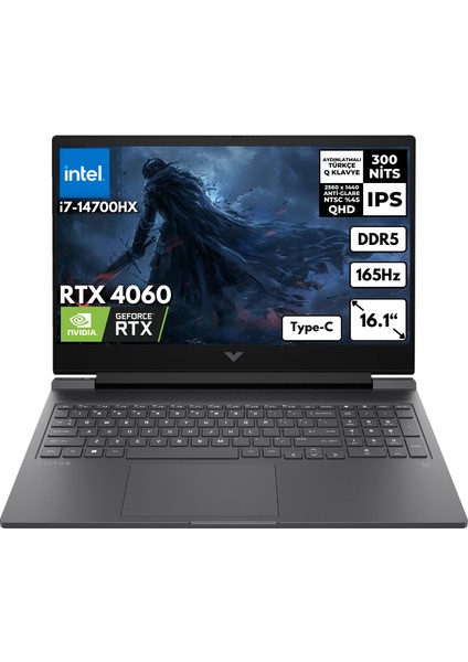 Victus 16-R1088NT I7-14700HX 48 -GB DDR5 512 GB SSD RTX4060 (8gb) 16.1" 2k 165Hz Qhd Freedos Taşınabilir Bilgisayar B8SG7EAHMF20