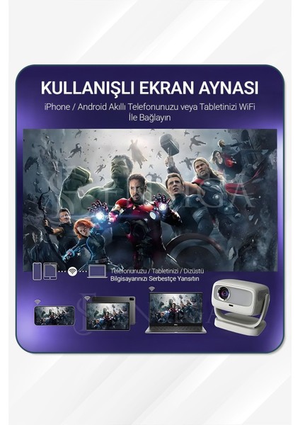 4K 5g Wifi 1080P 200 Lümen Projektör ile Akıllı Taşınabilir Android Yüksek Çözünürlük