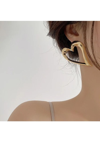 Romantik Büyük Kalp Dangle Küpe Hollow Out Metal Gold fiyatları