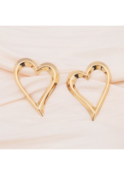 Romantik Büyük Kalp Dangle Küpe Hollow Out Metal Gold modelleri