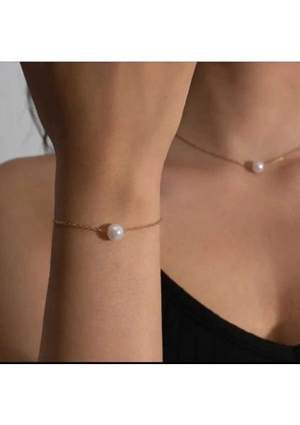 Gold Zincir Incili Kolye ve Bileklik