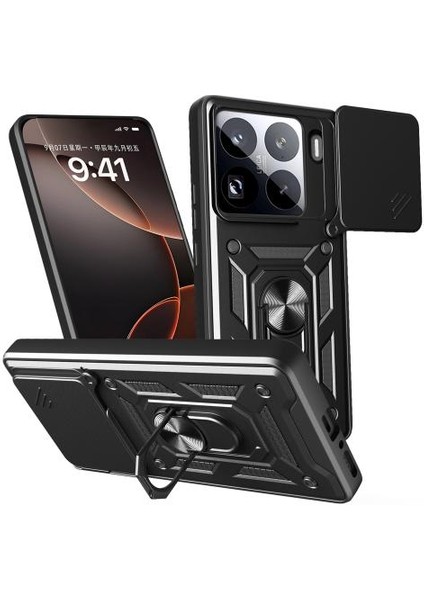 Xiaomi Mi 15 Pro Kılıf Pars Yüzüklü Kamera Sürgülü Tank Kapak