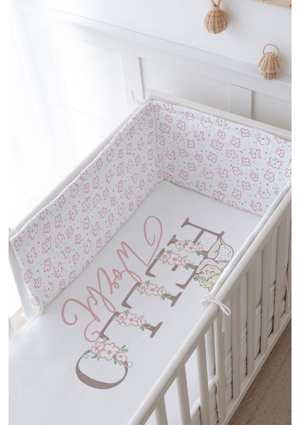 Bebek Başucu Koruyucu ve Baskılı Çarşaflı Uyku Seti - Pure Baby Serisi - Hello World modelleri