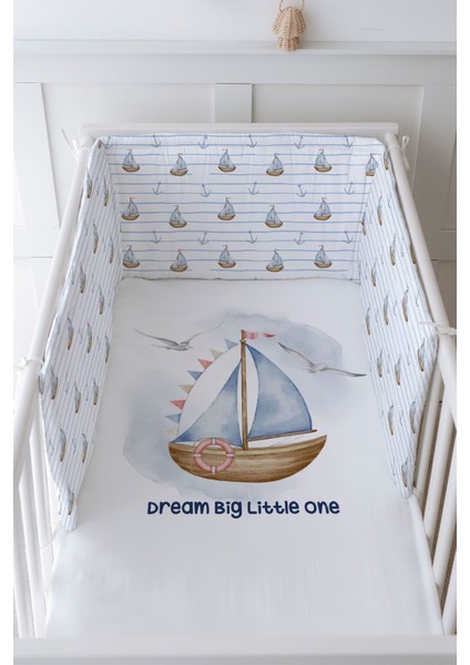 Bebek Başucu Koruyucu ve Baskılı Çarşaflı Uyku Seti - For Baby Serisi - Little Sailor