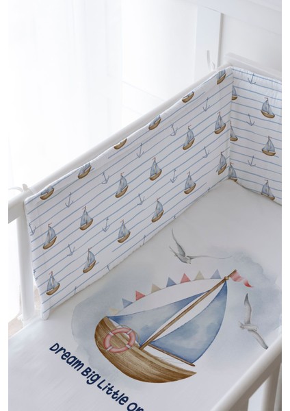 Bebek Başucu Koruyucu ve Baskılı Çarşaflı Uyku Seti - For Baby Serisi - Little Sailor fiyatları