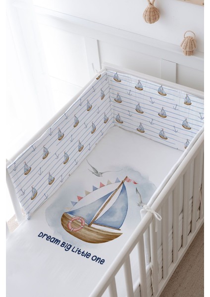 Bebek Başucu Koruyucu ve Baskılı Çarşaflı Uyku Seti - For Baby Serisi - Little Sailor modelleri