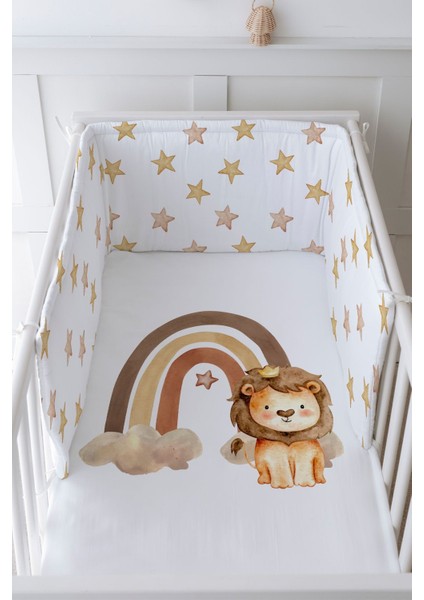 Bebek Başucu Koruyucu ve Baskılı Çarşaflı Uyku Seti - Iconic Serisi - Vintage Aslan