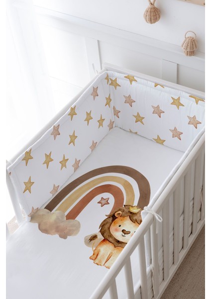 Bebek Başucu Koruyucu ve Baskılı Çarşaflı Uyku Seti - Iconic Serisi - Vintage Aslan modelleri