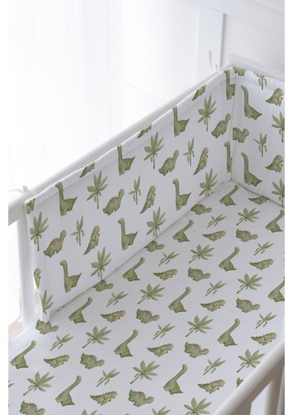 Bebek Başucu Koruyucu ve Baskılı Çarşaflı Uyku Seti - Iconic Serisi - Yeşil Dinazorlar fiyatları