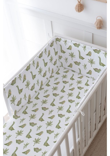 Bebek Başucu Koruyucu ve Baskılı Çarşaflı Uyku Seti - Iconic Serisi - Yeşil Dinazorlar modelleri