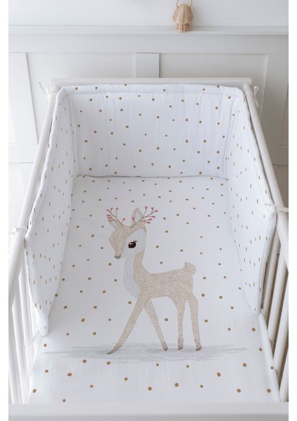 Bebek Başucu Koruyucu ve Baskılı Çarşaflı Uyku Seti - Iconic Serisi - Çiçek Boynuzlu Geyik