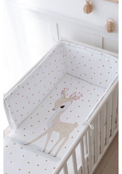 Bebek Başucu Koruyucu ve Baskılı Çarşaflı Uyku Seti - Iconic Serisi - Çiçek Boynuzlu Geyik modelleri