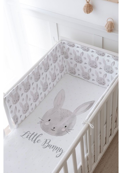Bebek Başucu Koruyucu ve Baskılı Çarşaflı Uyku Seti - For Baby Serisi - Karakalem Tavşan modelleri