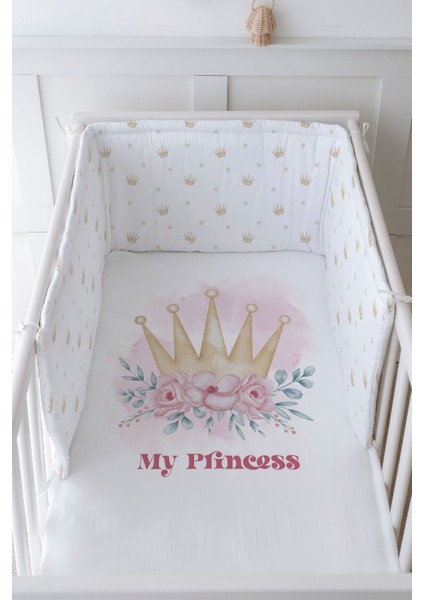 Bebek Başucu Koruyucu ve Baskılı Çarşaflı Uyku Seti - For Baby Serisi - Little Princess