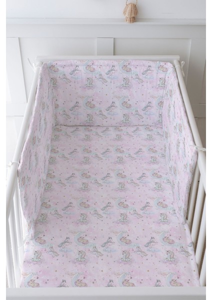 Bebek Başucu Koruyucu ve Baskılı Çarşaflı Uyku Seti - Iconic Serisi - Unicorn Dream