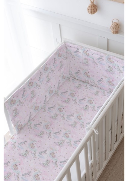 Bebek Başucu Koruyucu ve Baskılı Çarşaflı Uyku Seti - Iconic Serisi - Unicorn Dream modelleri