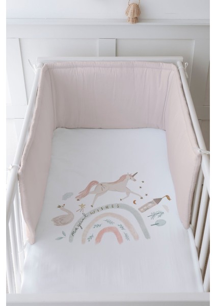 Bebek Başucu Koruyucu ve Baskılı Çarşaflı Uyku Seti - Royal Serisi - Magical Unicorn