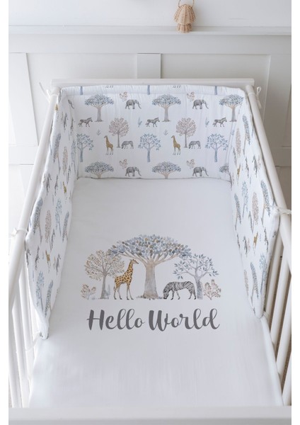 Bebek Başucu Koruyucu ve Baskılı Çarşaflı Uyku Seti - Iconic Serisi - Safari