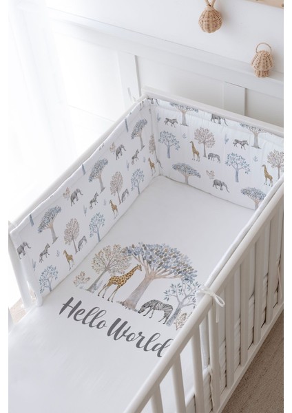 Bebek Başucu Koruyucu ve Baskılı Çarşaflı Uyku Seti - Iconic Serisi - Safari modelleri
