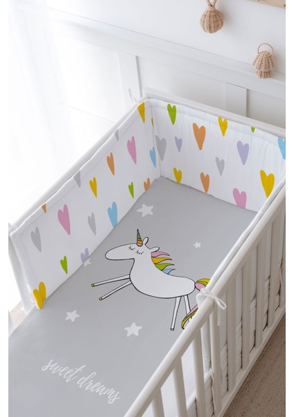 Bebek Başucu Koruyucu ve Baskılı Çarşaflı Uyku Seti - Pure Baby Serisi - Doodle Unicorn modelleri