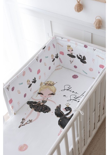 Bebek Başucu Koruyucu ve Baskılı Çarşaflı Uyku Seti - For Baby Serisi - Siyah Tütülü Balerin modelleri