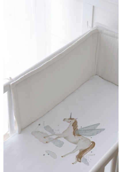 Bebek Başucu Koruyucu ve Baskılı Çarşaflı Uyku Seti - Royal Serisi - Flying Unicorn fiyatları