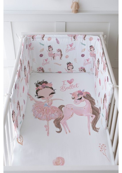 Bebek Başucu Koruyucu ve Baskılı Çarşaflı Uyku Seti - For Baby Serisi - Balerin ve Unicorn