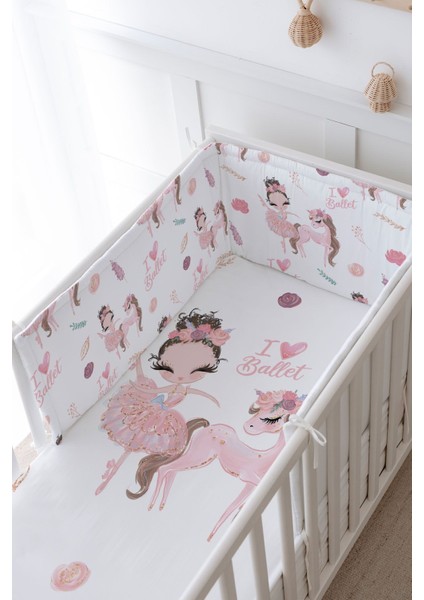 Bebek Başucu Koruyucu ve Baskılı Çarşaflı Uyku Seti - For Baby Serisi - Balerin ve Unicorn modelleri