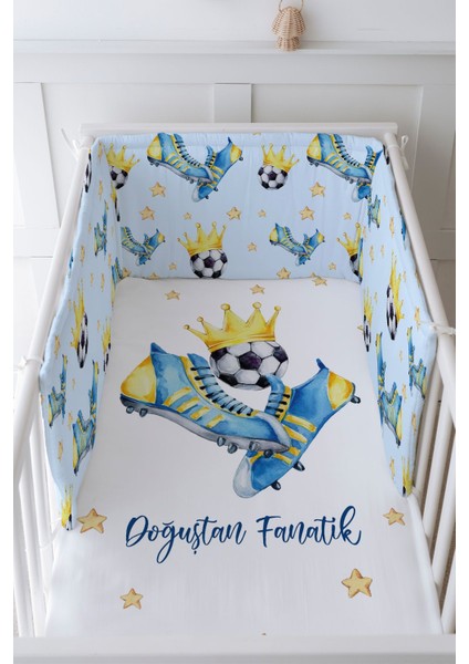 Bebek Başucu Koruyucu ve Baskılı Çarşaflı Uyku Seti - For Baby Serisi - Sarı Lacivert