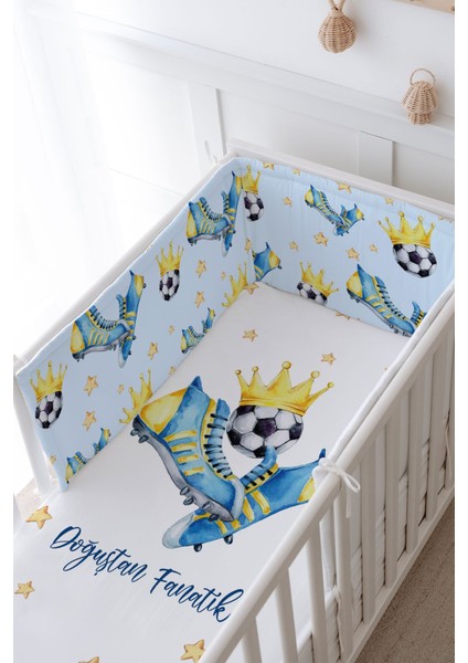 Bebek Başucu Koruyucu ve Baskılı Çarşaflı Uyku Seti - For Baby Serisi - Sarı Lacivert modelleri