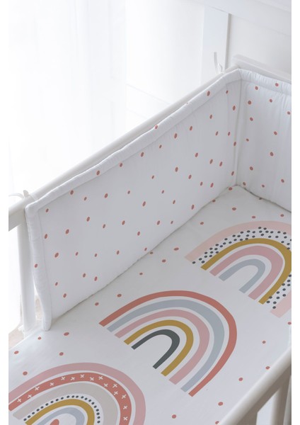 Bebek Başucu Koruyucu ve Baskılı Çarşaflı Uyku Seti - Iconic Serisi - Üçlü Pembe Gökkuşakları fiyatları