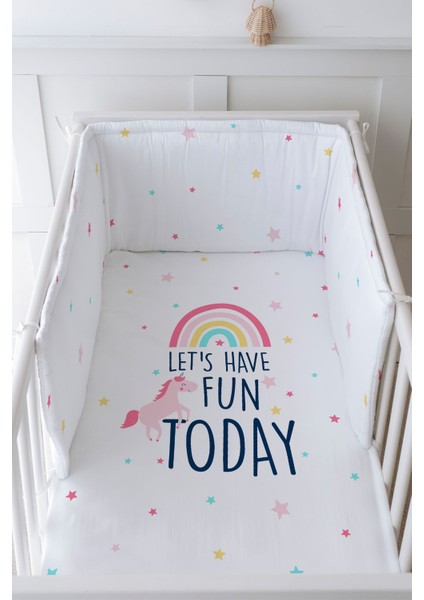 Bebek Başucu Koruyucu ve Baskılı Çarşaflı Uyku Seti - Pure Baby Serisi - Unicorn Fun