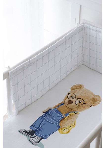 Bebek Başucu Koruyucu ve Baskılı Çarşaflı Uyku Seti - Pure Baby Serisi - Salopetli Ayıcık fiyatları