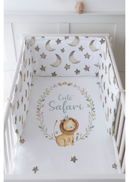 Bebek Başucu Koruyucu ve Baskılı Çarşaflı Uyku Seti - For Baby Serisi - Aslanlı Çember