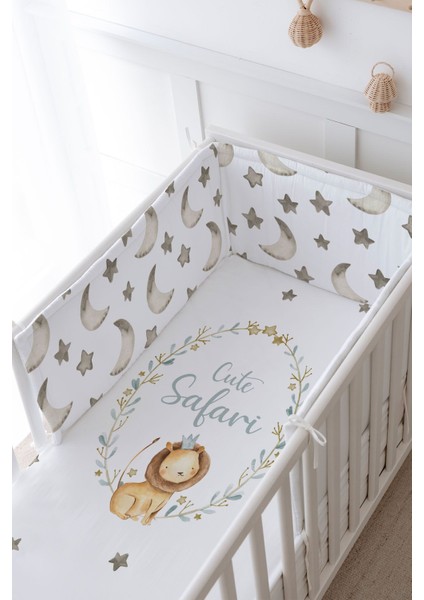 Bebek Başucu Koruyucu ve Baskılı Çarşaflı Uyku Seti - For Baby Serisi - Aslanlı Çember modelleri