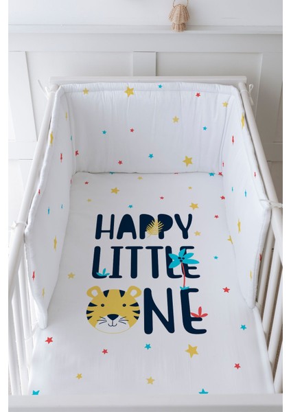 Bebek Başucu Koruyucu ve Baskılı Çarşaflı Uyku Seti - Pure Baby Serisi - Happy Lion