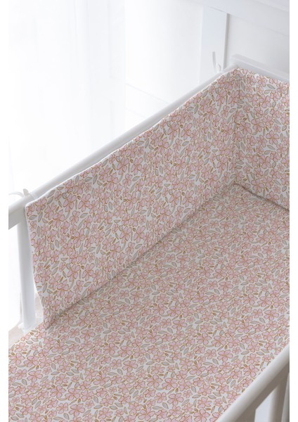 Bebek Başucu Koruyucu ve Baskılı Çarşaflı Uyku Seti - Iconic Serisi - Pink Flowers fiyatları