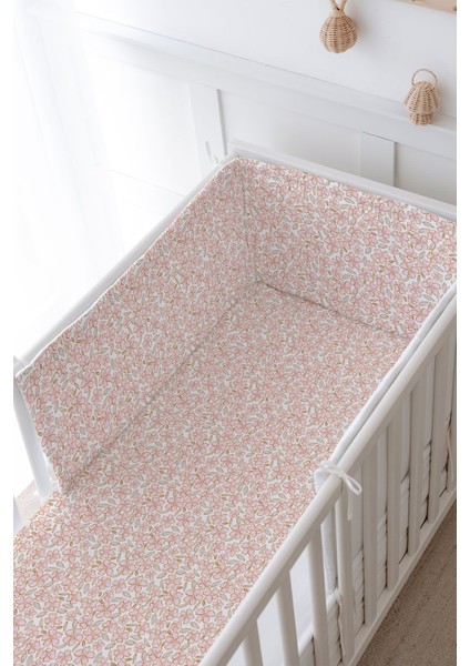 Bebek Başucu Koruyucu ve Baskılı Çarşaflı Uyku Seti - Iconic Serisi - Pink Flowers modelleri