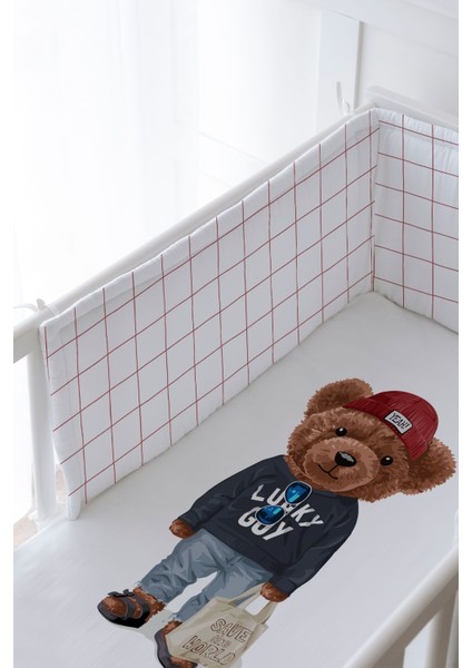 Bebek Başucu Koruyucu ve Baskılı Çarşaflı Uyku Seti - Pure Baby Serisi - Sportmen Ayıcık fiyatları