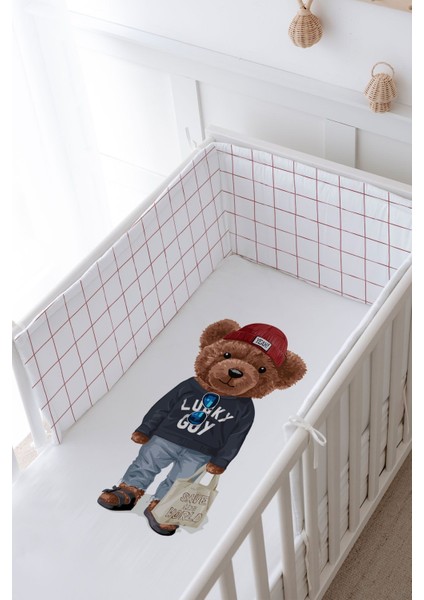 Bebek Başucu Koruyucu ve Baskılı Çarşaflı Uyku Seti - Pure Baby Serisi - Sportmen Ayıcık modelleri